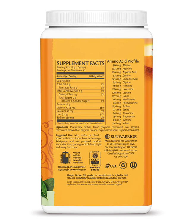 Sunwarrior Classic Plus Unflavored Protein - 1.65lb