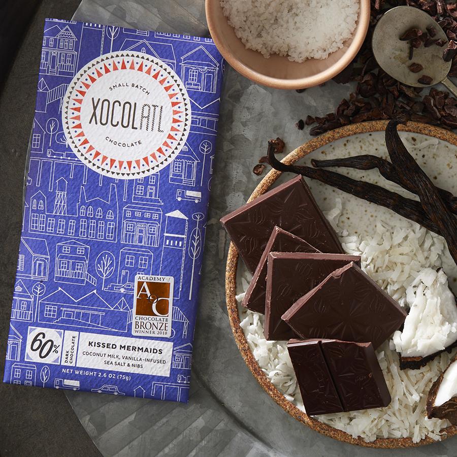 Kissed Mermaids - Exquisite Coconut Milk Vanilla Infused Chocolate Bar (2.6 oz) by XOCOLATL