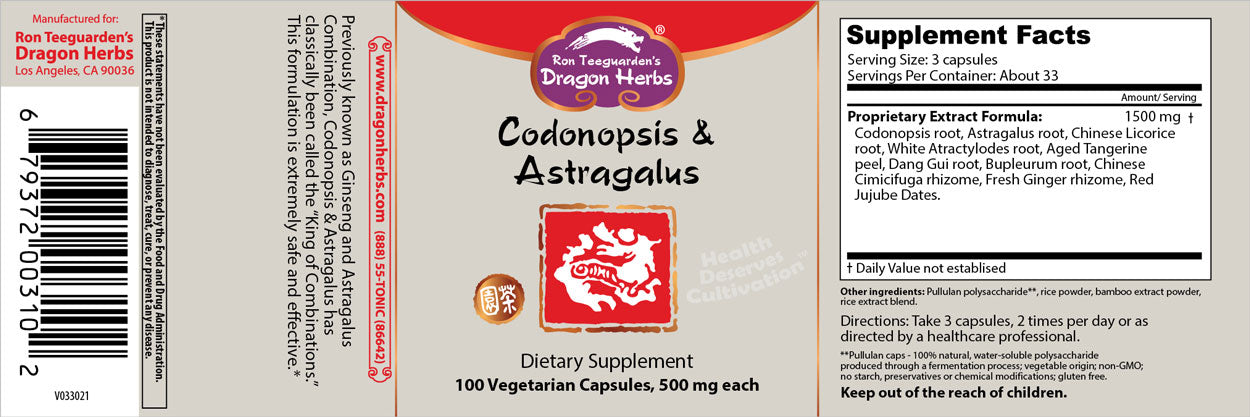 Dragon Herbs Codonopsis & Astragalus Vegetarian Capsules - 100 Capsules for Enhanced Qi and Health