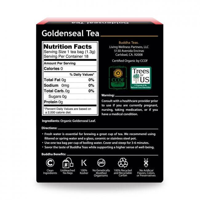 Buddha Teas Certified Organic Goldenseal Tea - 18 Bags