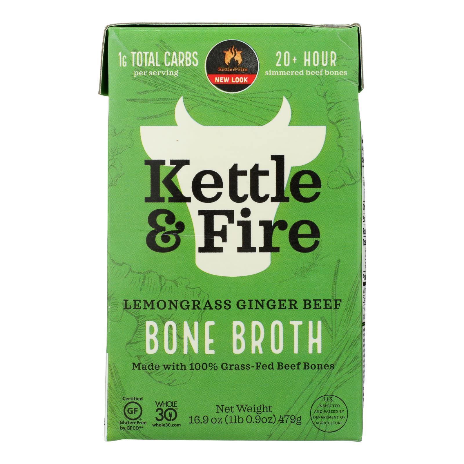 Lemongrass Ginger Beef Bone Broth - 16.9oz Kettle & Fire - 100% Grass Fed & Finished