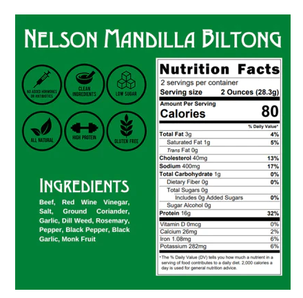 Righteous Felon's Nelson Mandela Biltong 2oz - Air - Dried Beef with Cracked Pepper & Dill