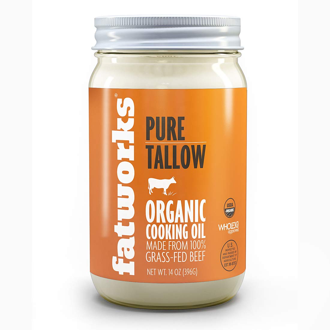 14oz Jar of Pure Organic Grass-Fed Beef Tallow - Fatworks' Dream Cooking Oil