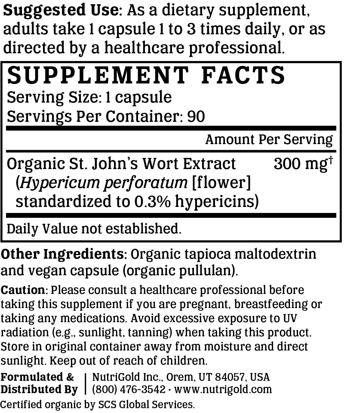 Nutrigold's Premium St. John's Wort Gold - 300mg 90 Vegan Capsules