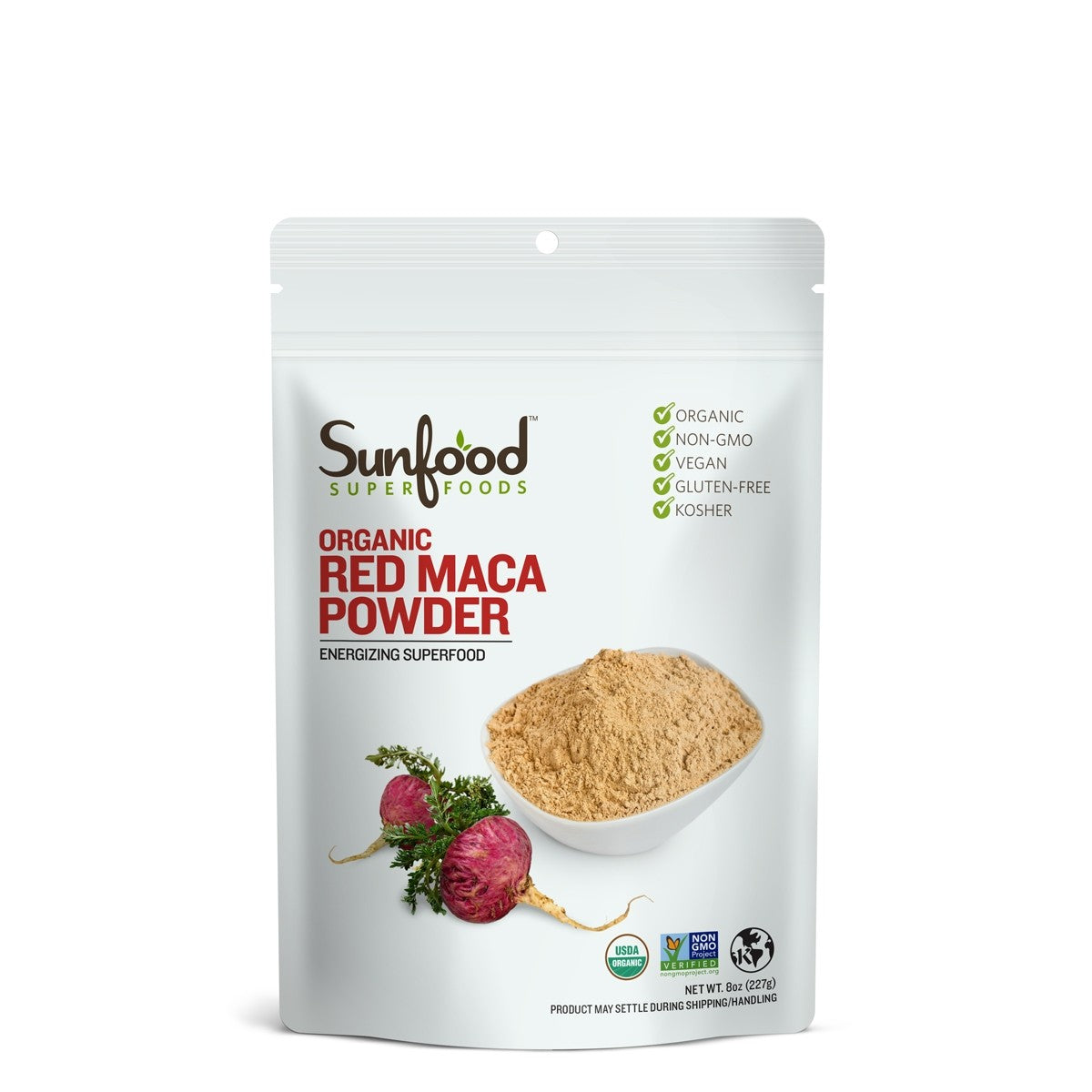 Sunfood's 8 oz Resealable Bag of Raw Organic Red Maca Powder - A Nutritional Powerhouse!