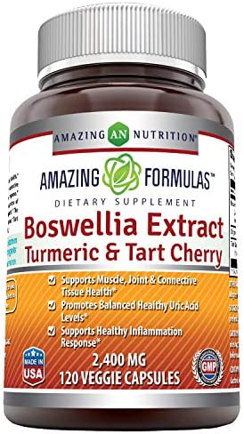 Powerful Boswellia Extract with Turmeric & Tart Cherry - 120 Vegetarian Capsules by Amazing Nutrition