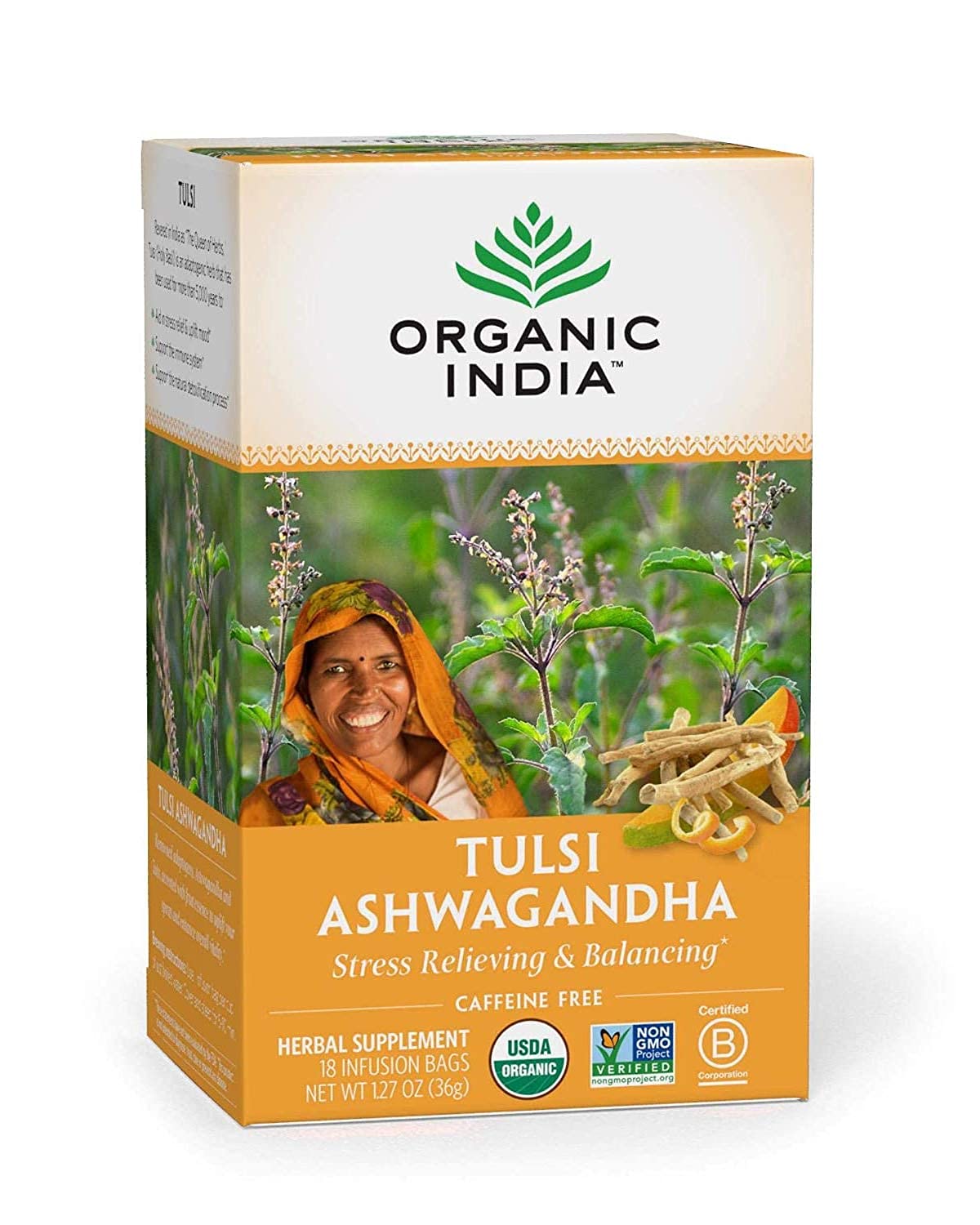 Organic India's Tulsi Ashwagandha Tea - 18 Bags of Blissful Organic Indian Fruit Flavors