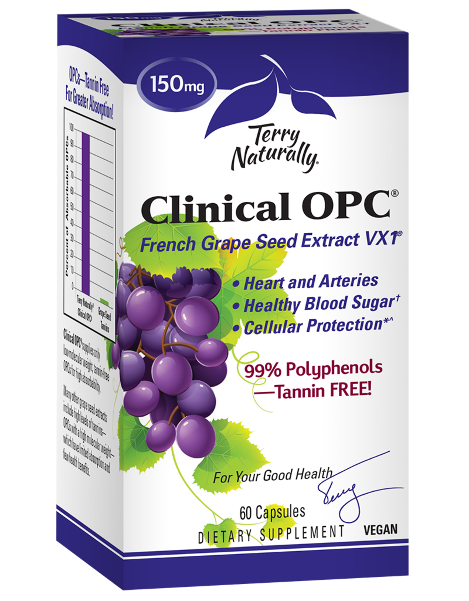 Terry Naturally's Clinical OPC 150mg French Grape Seed Extract - 60 Capsules for Optimal Health