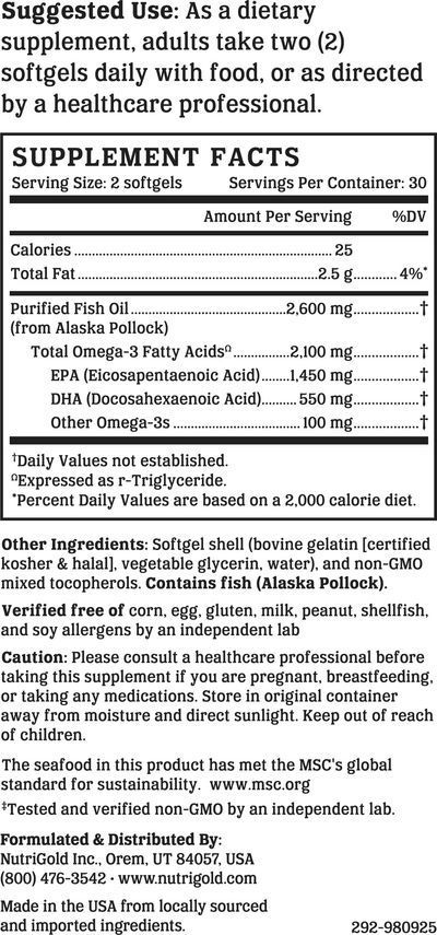 Nutrigold Triple Strength Omega - 3 Fish Oil - 120 Softgels