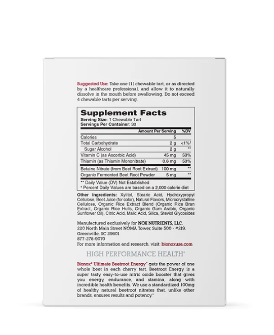 Bionox Ultimate Beetroot Energy Cherry Chewable Tarts - Nitric Oxide for Sports