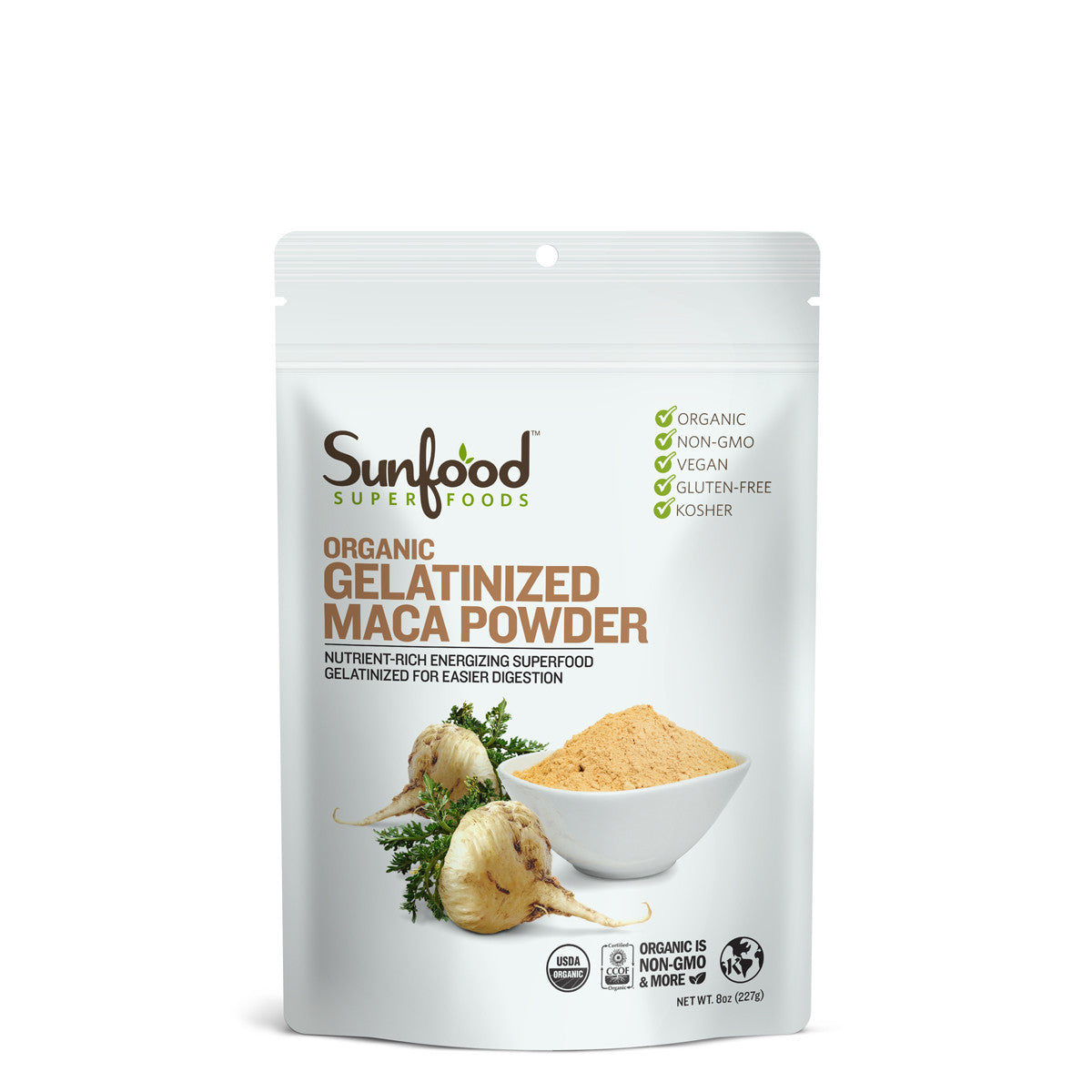 Sunfood Organic Gelatinized Maca Powder - 8 oz Resealable Bag