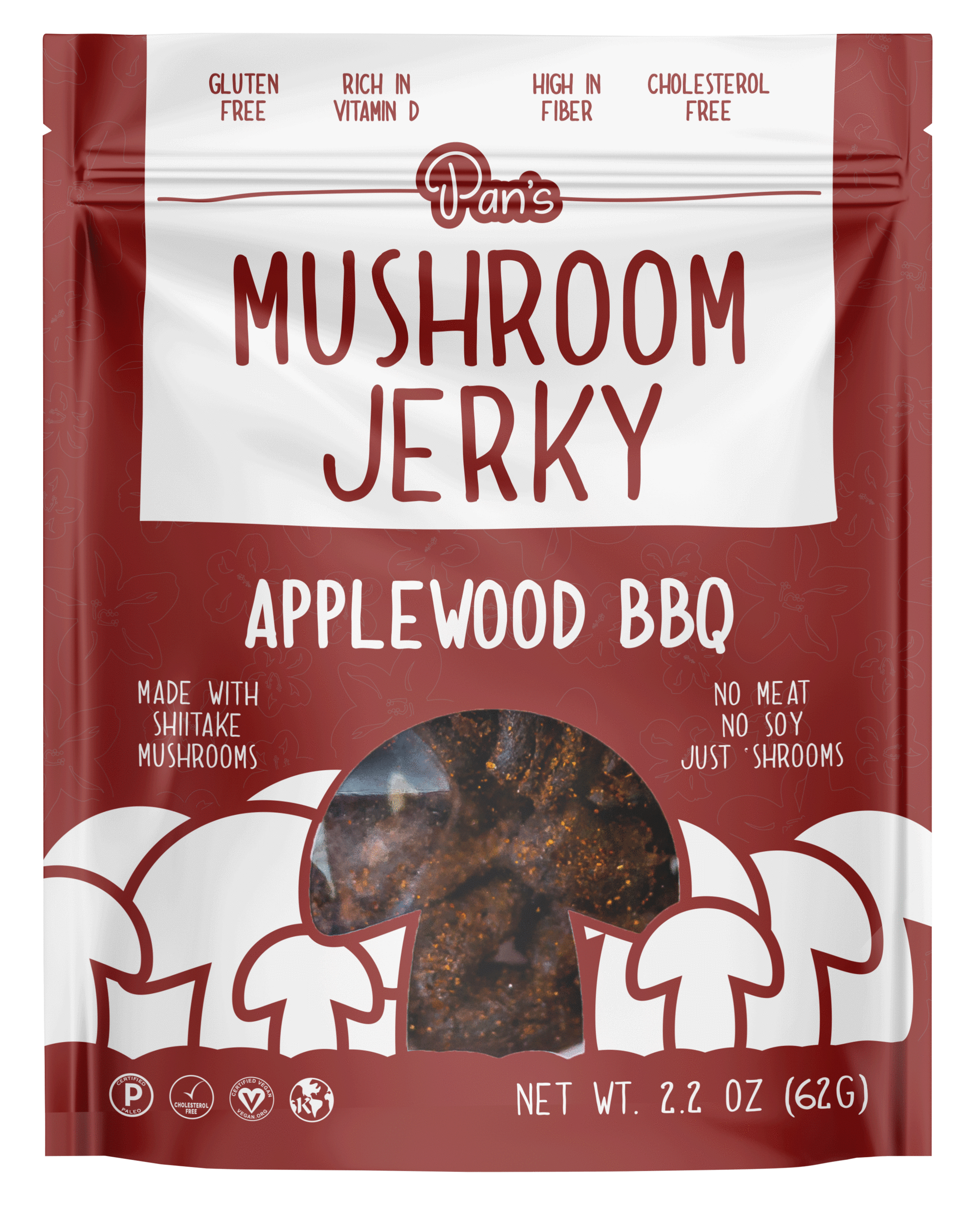 Pan's Irresistible Applewood BBQ Mushroom Jerky - 2.2oz Resealable Bag