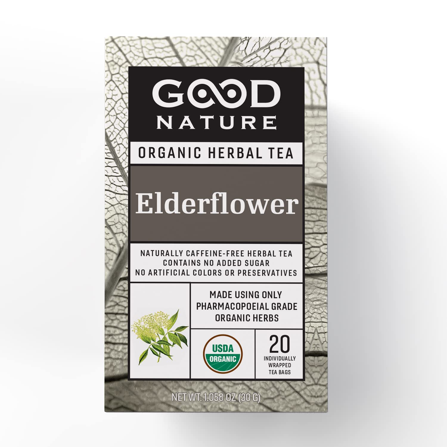 Indulgent Elderflower Tea - 20 Bags, 30 Grams - Certified Organic Goodness from Good Nature Tea