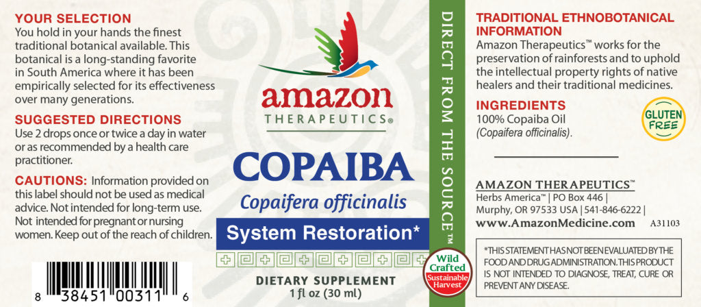 Amazon Therapeutic Laboratories Copaiba Oil 1 oz - System Restoration Wonder