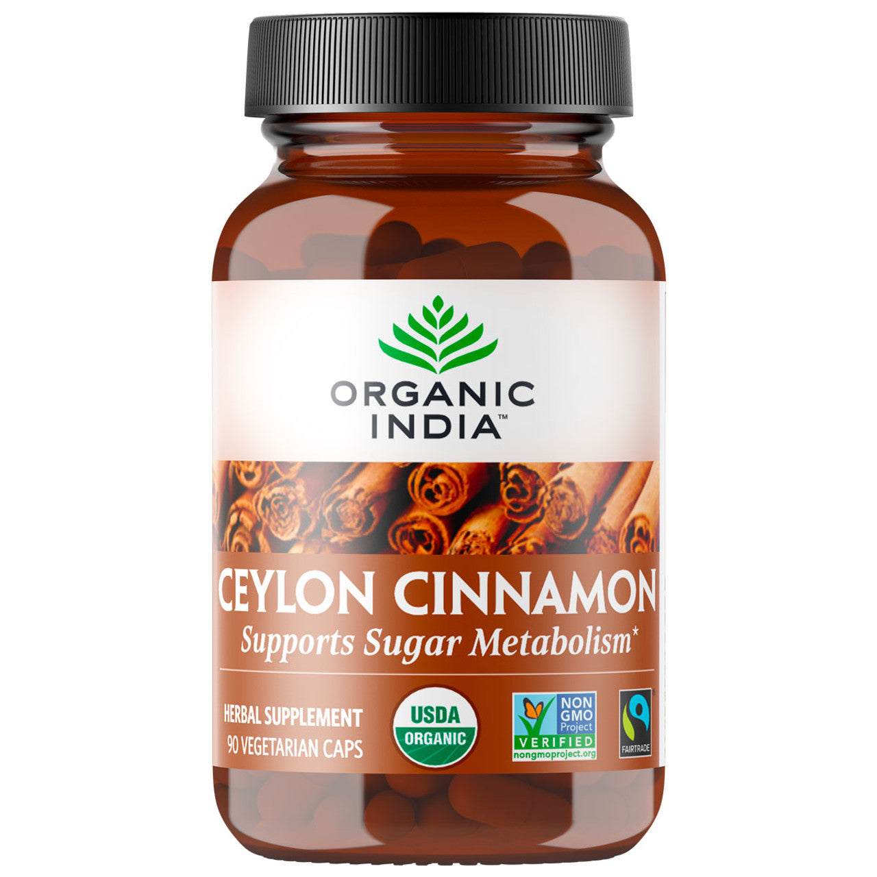 Organic India Ceylon Cinnamon 90 Vegetarian Capsules - Boost Your Blood Sugar Metabolism Naturally!