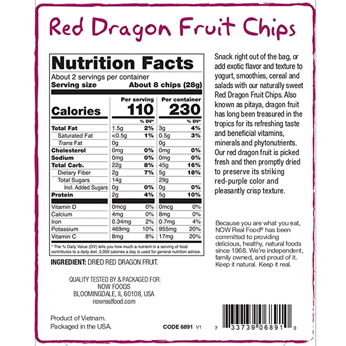 Now Real Foods 2 oz Dried Red Dragon Fruit Chips - Irresistible Tropical Treat!