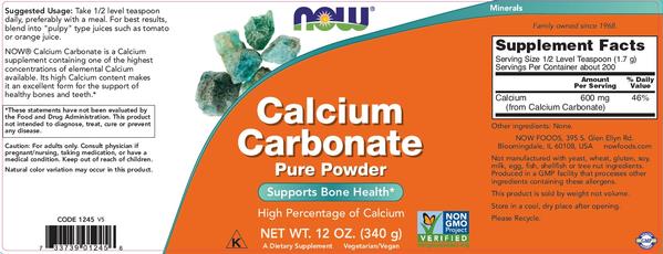 Now Real Foods 12 oz Pure Calcium Carbonate Powder - Boost Your Bone Health!