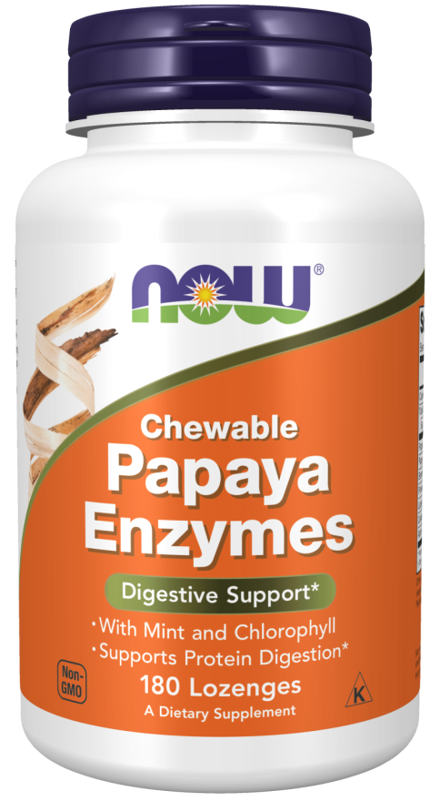 NOW Foods Chewable Papaya Enzymes Lozenges - Refreshing Digestive Support with Mint & Chlorophyll