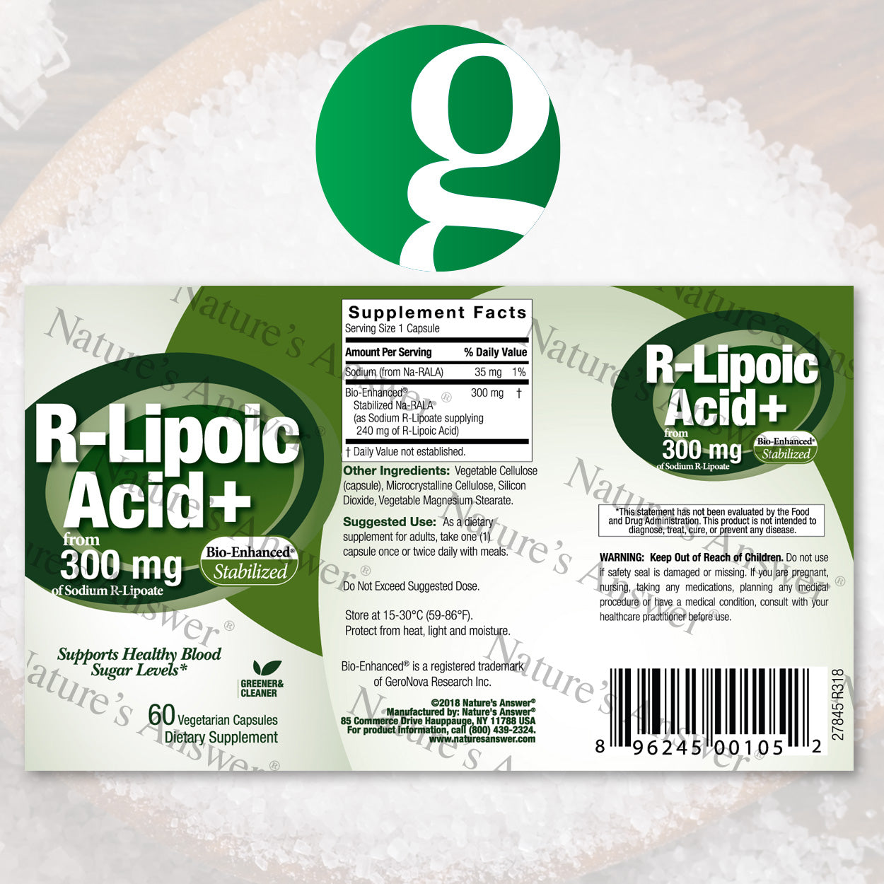 Genceutic Naturals Bio-Enhanced R-Lipoic Acid+ - 60 Vegetarian Capsules