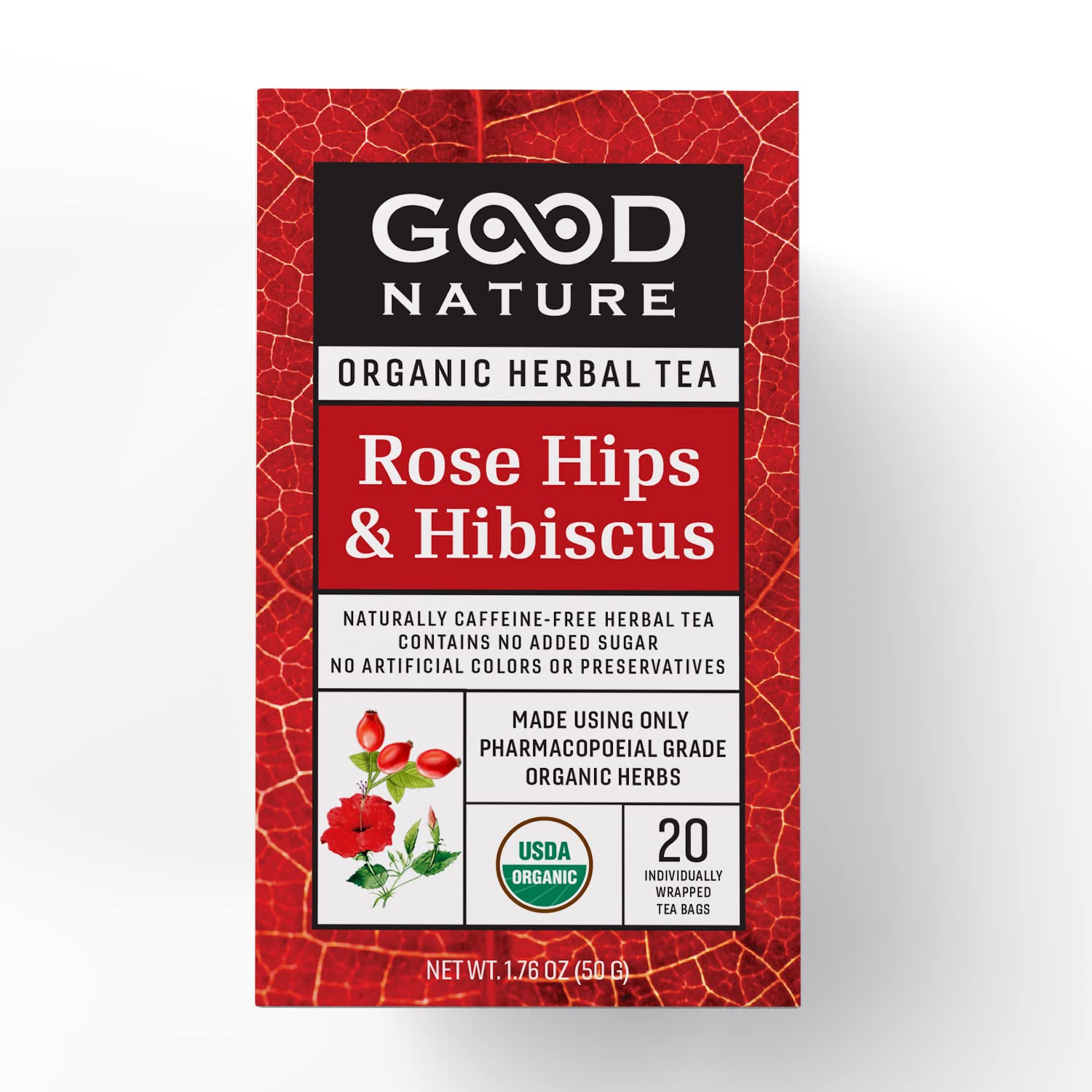 Indulge in Organic Rose Hips & Hibiscus Tea - 20 Bags, 50 Grams by Good Nature Teas