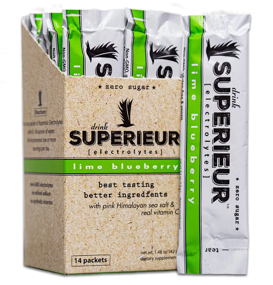 Lime Blueberry Electrolyte Box - 14 Single-Serving Packets! Real Vitamin C & Pink Himalayan Salt - Superior Hydration