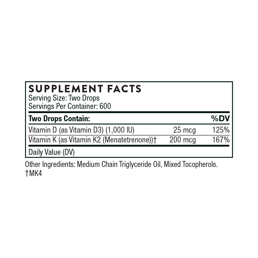 Thorne's Premium Vitamin D3 & K2 Liquid Supplement - 1 fl oz (30 ml)