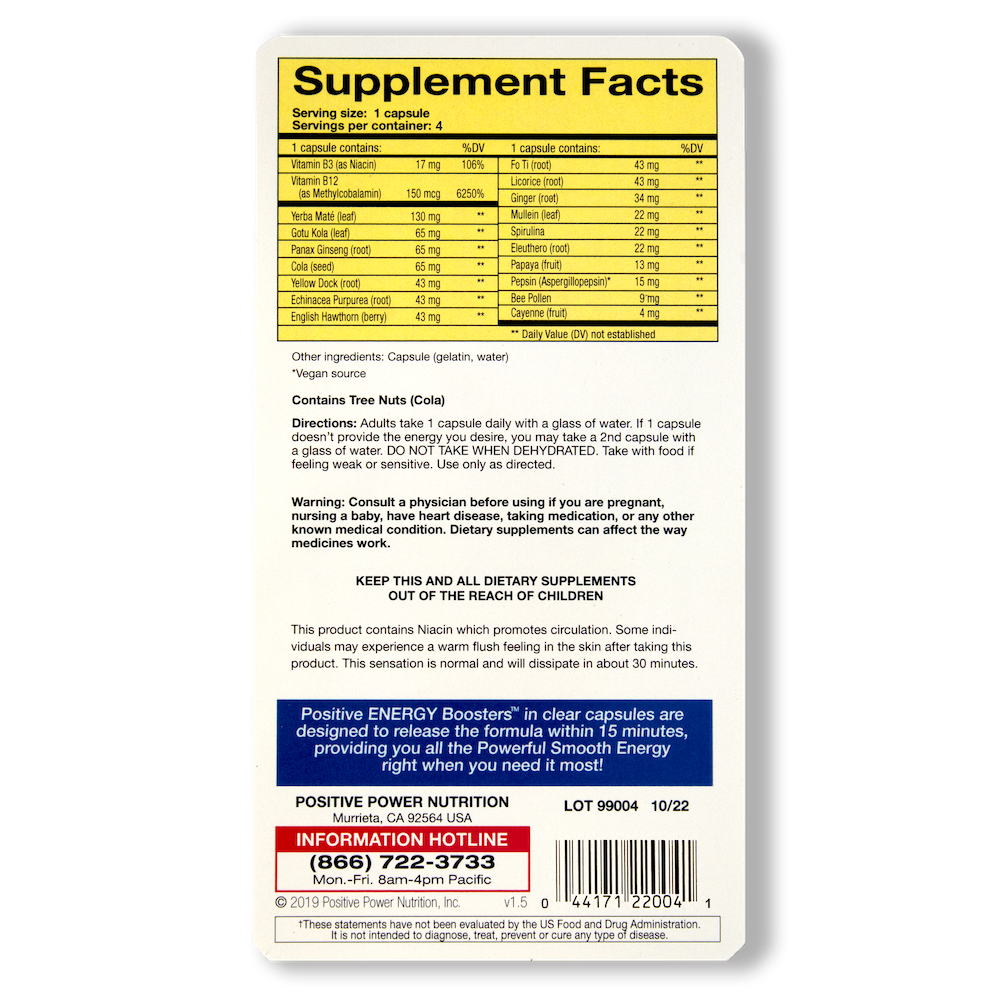 Positive Energy Boosters - 4 Capsule Pack by Positive Power Nutritionals
