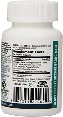 Amazing Herbs Black Seed FenuZyme - Bronc Care 60 Vegetarian Capsules - Breathe Easy!