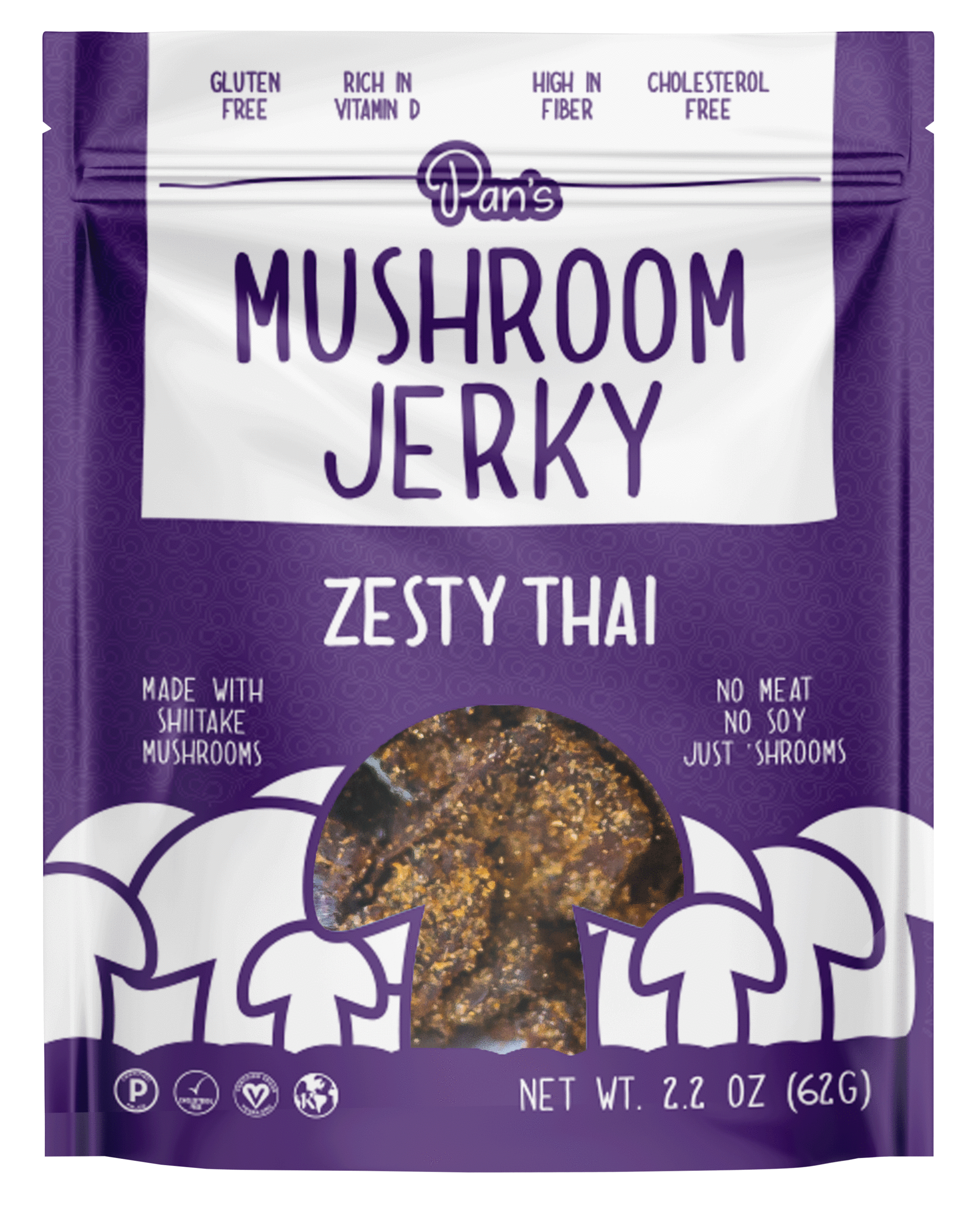 Pan's Zesty Thai Flavor Mushroom Jerky - 2.2oz Resealable Bag