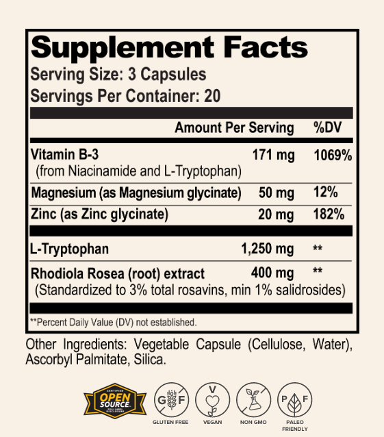 Serotonin Brain Food - 60 Vegetarian Capsules for a Positive Mood by Natural Stacks