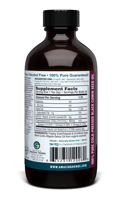 Amazing Herbs 4oz Black Seed Oil - Minimum 1.2% Thymoquinone (TQ)