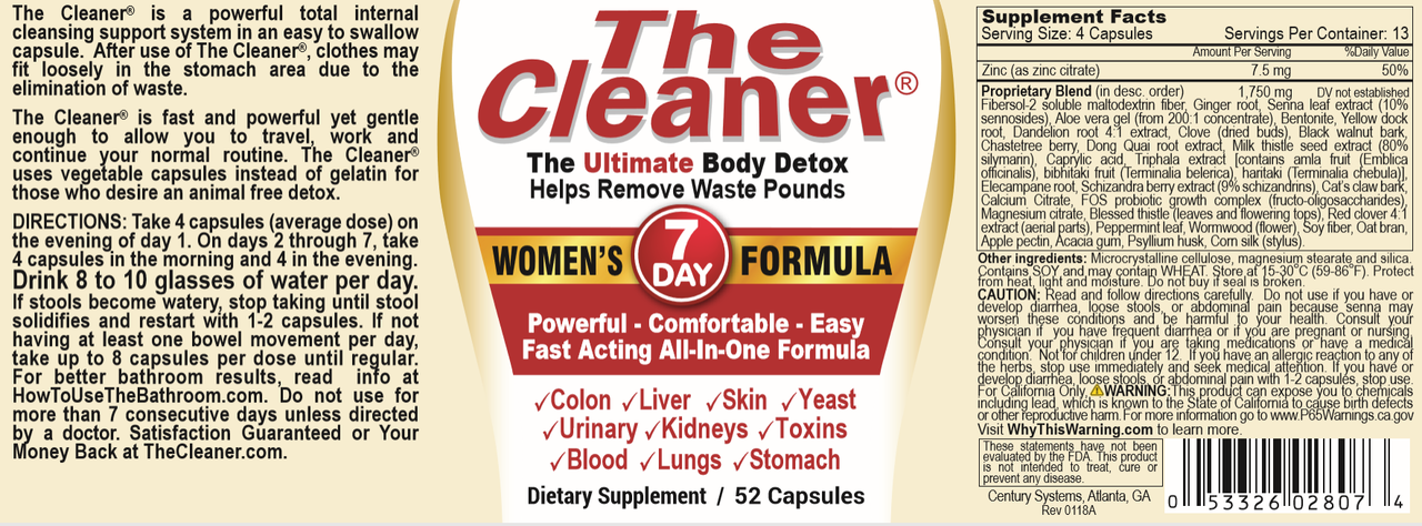 Century Systems' 7-Day Women's Vegetarian Cleaner - 52 Capsules