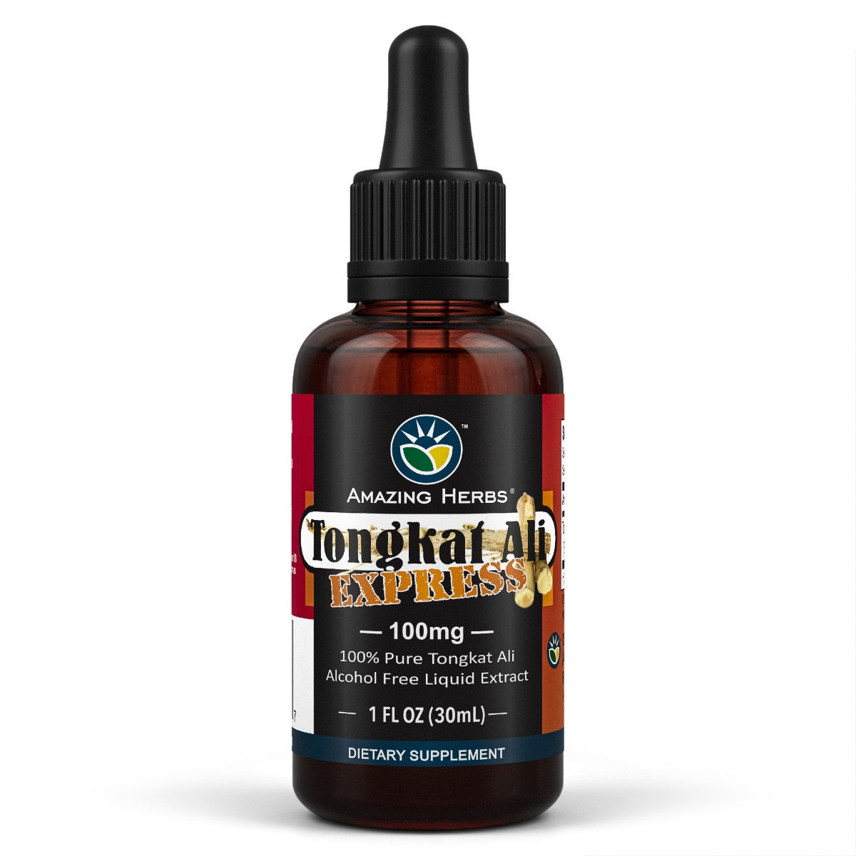 Amazing Herbs Tongkat Ali Express 100mg - Alcohol-Free 1 oz Bottle: Unleash Your Potential!