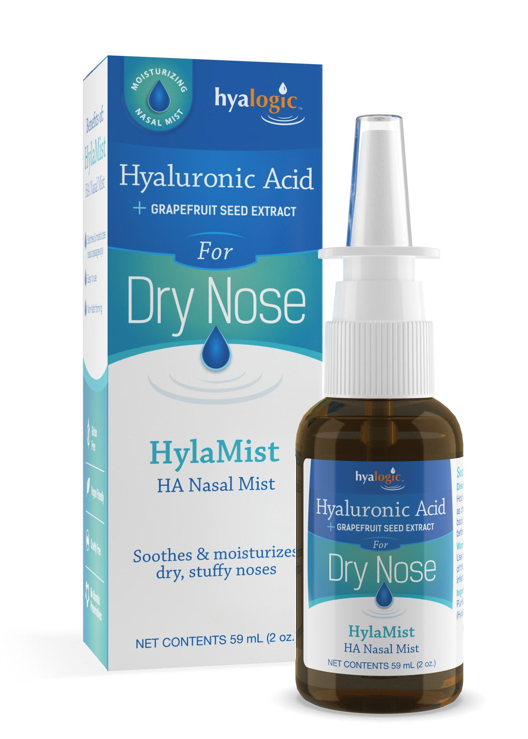 HylaMist 2 oz - Hyalogic's Dry Nose Relief with Hyaluronic Acid & Grapefruit Seed Extract