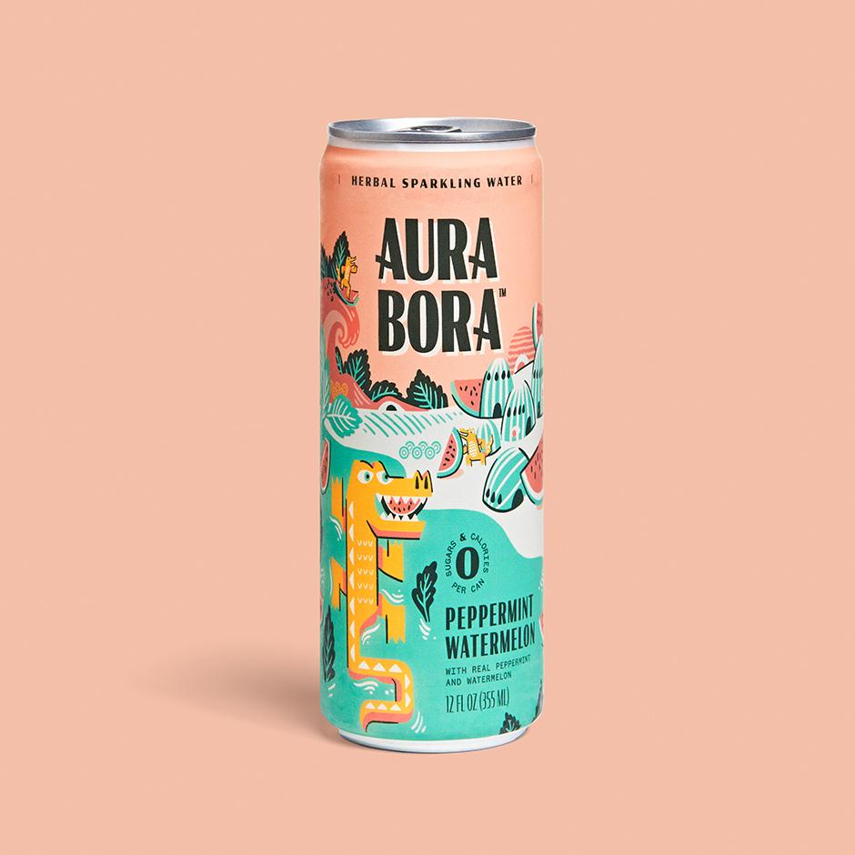 Aura Bora Peppermint Watermelon Sparkling Water - 12 oz Can: A Refreshing Delight!