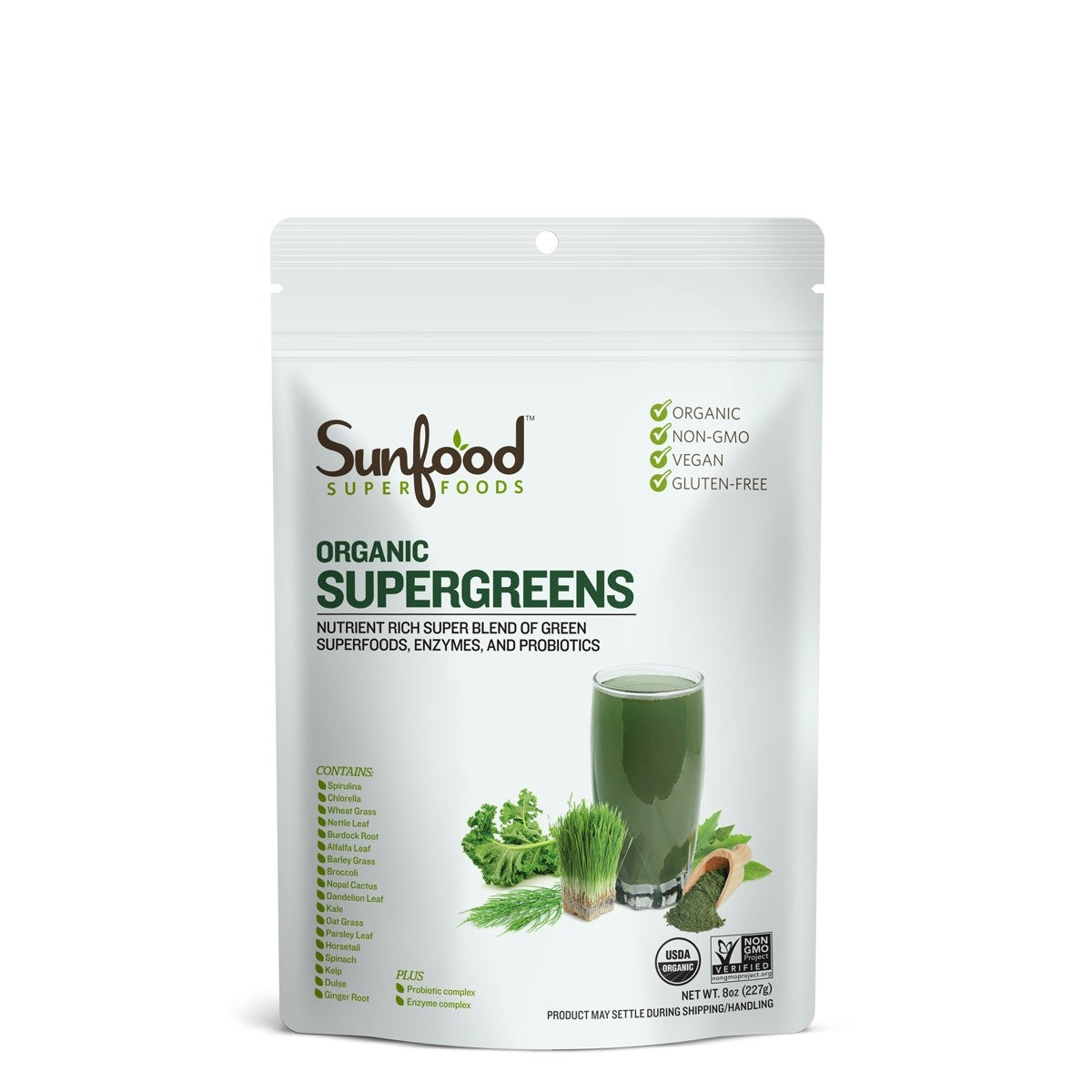 Sunfood Supergreens - 8oz Resealable Organic Blend
