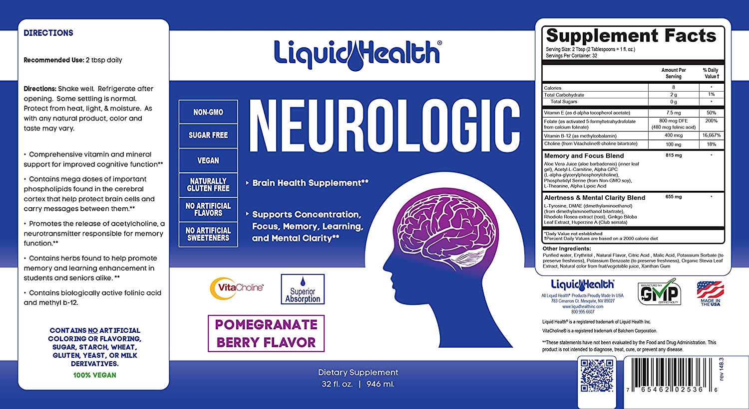Neurologic 32 oz - Premium Brain Health Liquid Supplement