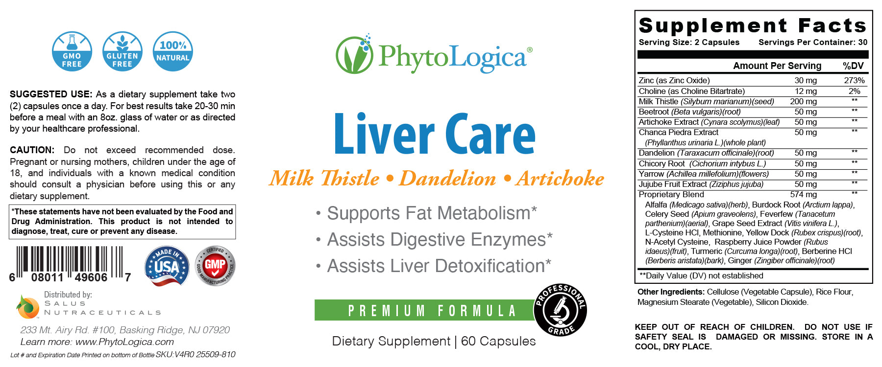PhytoLogica's Liver Care - 60 Vegetarian Capsules with Milk Thistle, Dandelion & Artichoke