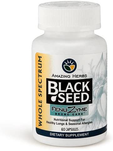 Amazing Herbs Black Seed FenuZyme - Bronc Care 60 Vegetarian Capsules - Breathe Easy!