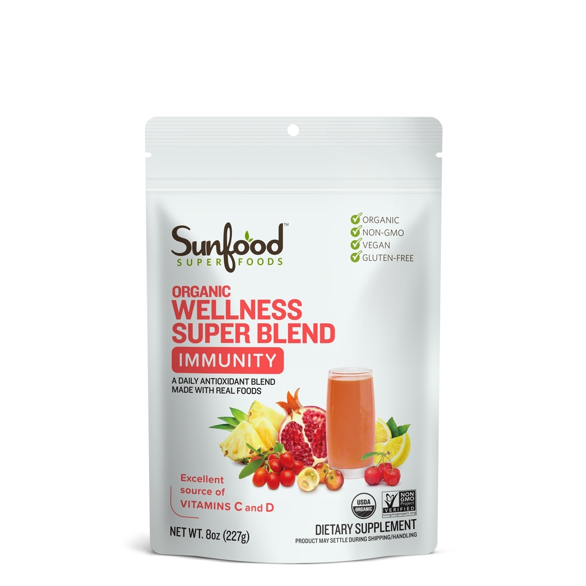 Sunfood Wellness Super Blend - Organic Immunity Boosting Blend - 8 oz Resealable Bag