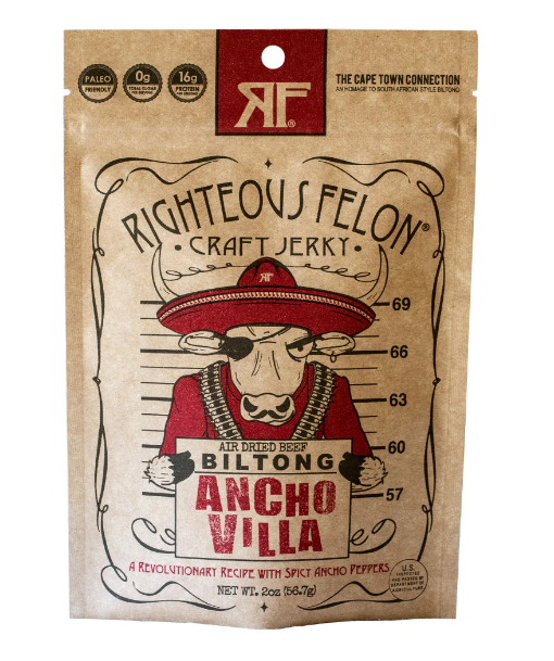 Ancho Villa Biltong 2 oz - Aged Dried Beef - Righteous Felon: A Spicy Protein Delight