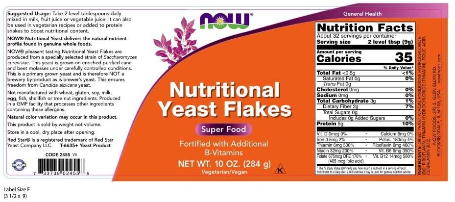 Now Real Foods 10 oz Nutritional Yeast Flakes - Fortified with Essential B Vitamins